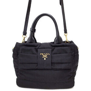 Prada Tessuto bow 2way handbag nylon leather Black